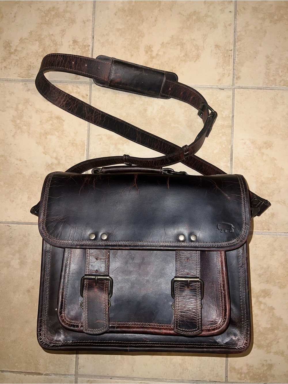 Buffalo Jackson Trading Co. Brown Leather Messenger Bag Men Great Used Condition